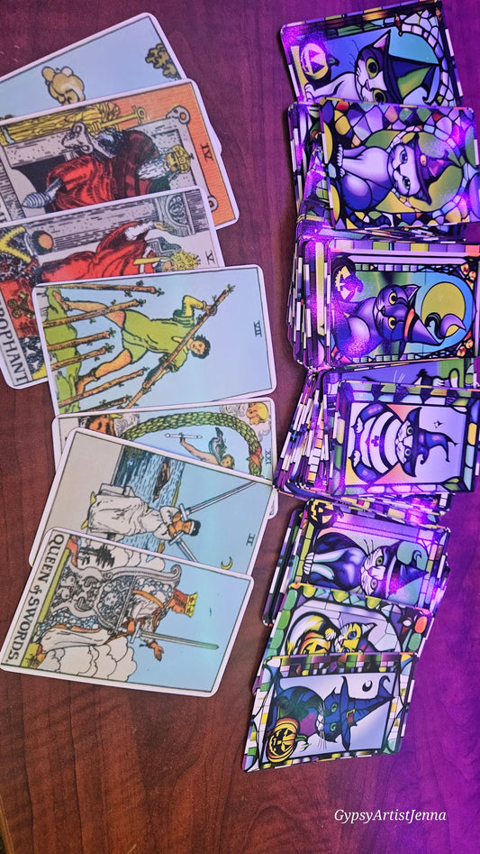 Stained Glass Halloween Kitty Tarot